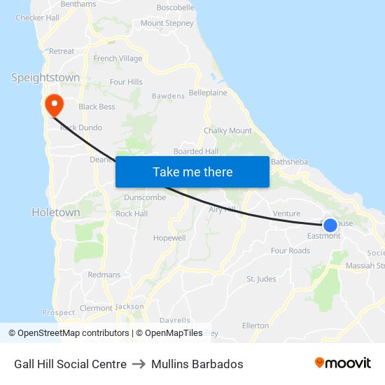 Gall Hill Social Centre to Mullins Barbados map