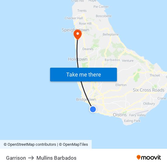 Garrison to Mullins Barbados map