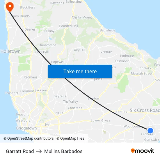 Garratt Road to Mullins Barbados map