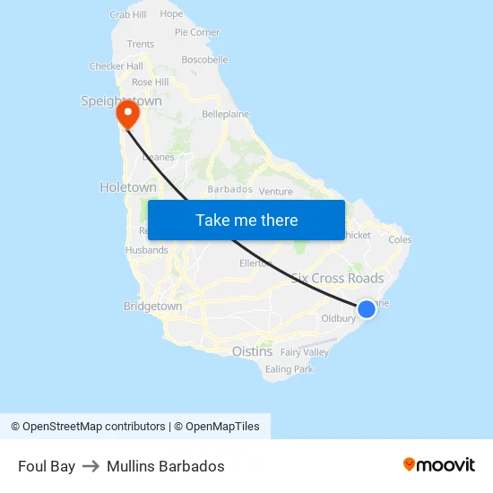 Foul Bay to Mullins Barbados map
