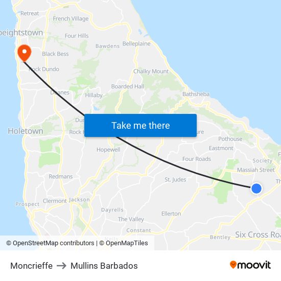 Moncrieffe to Mullins Barbados map