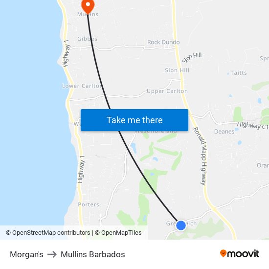 Morgan's to Mullins Barbados map