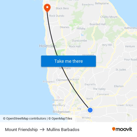 Mount Friendship to Mullins Barbados map