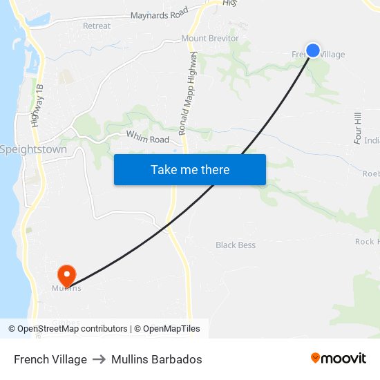 French Village to Mullins Barbados map