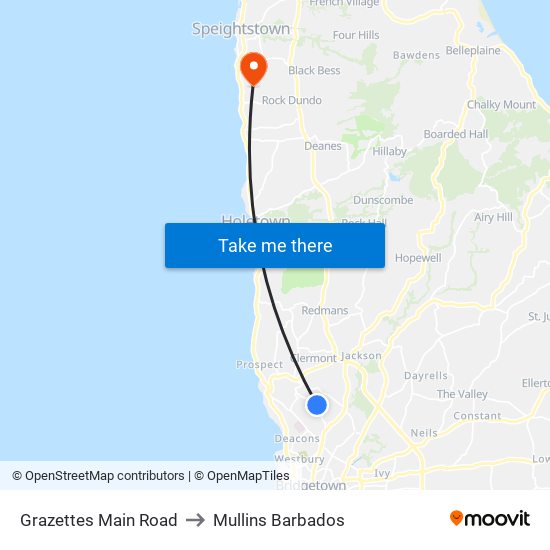 Grazettes Main Road to Mullins Barbados map