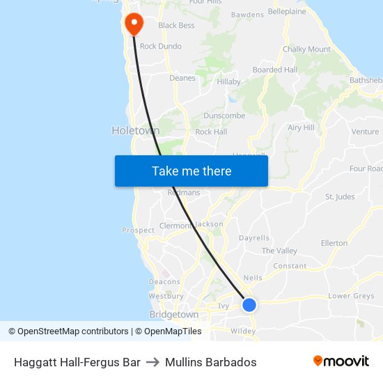 Haggatt Hall-Fergus Bar to Mullins Barbados map