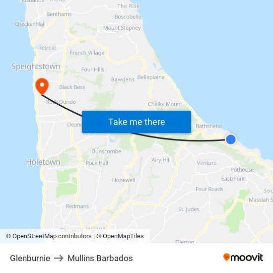 Glenburnie to Mullins Barbados map