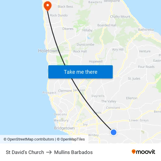 St David's Church to Mullins Barbados map