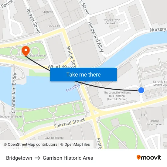 Bridgetown to Garrison Historic Area map