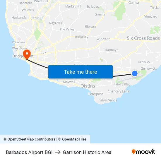 Barbados Airport BGI to Garrison Historic Area map