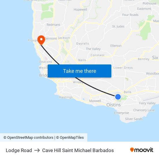 Lodge Road to Cave Hill Saint Michael Barbados map