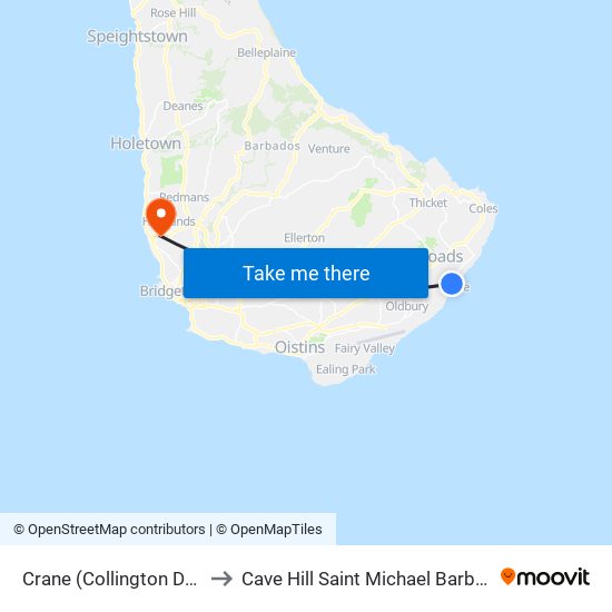 Crane (Collington Drive) to Cave Hill Saint Michael Barbados map
