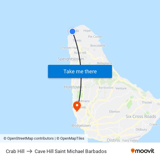 Crab Hill to Cave Hill Saint Michael Barbados map