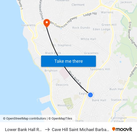 Lower Bank Hall Roxy to Cave Hill Saint Michael Barbados map