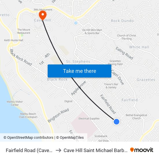 Fairfield Road (Cave Hill) to Cave Hill Saint Michael Barbados map