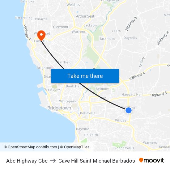 Abc Highway-Cbc to Cave Hill Saint Michael Barbados map