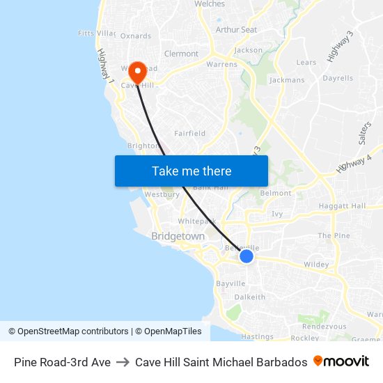 Pine Road-3rd Ave to Cave Hill Saint Michael Barbados map