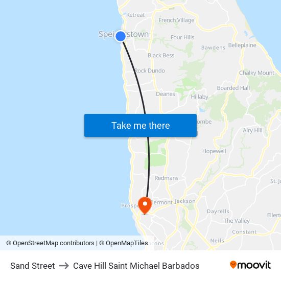 Sand Street to Cave Hill Saint Michael Barbados map