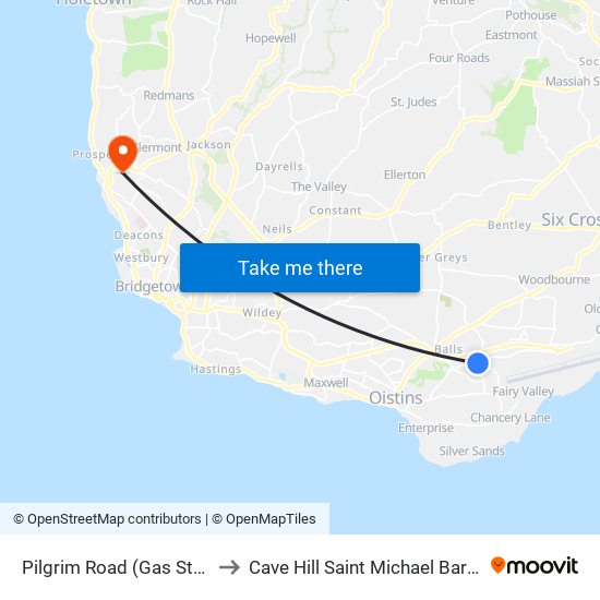 Pilgrim Road (Gas Station) to Cave Hill Saint Michael Barbados map