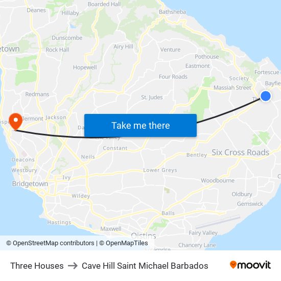 Three Houses to Cave Hill Saint Michael Barbados map