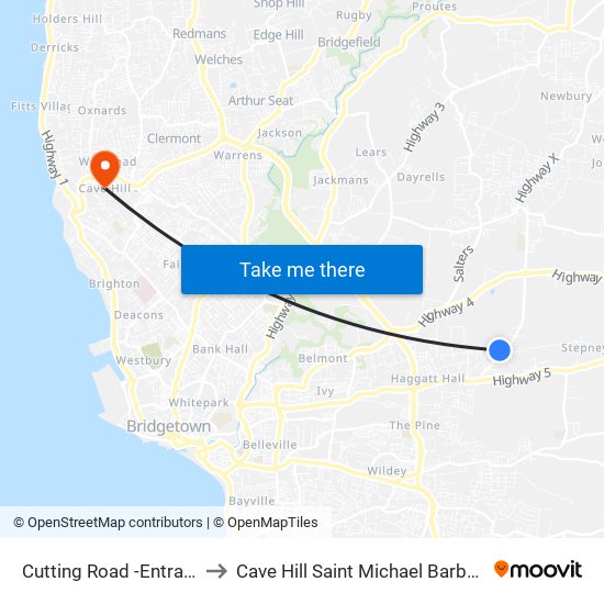 Cutting Road -Entrance to Cave Hill Saint Michael Barbados map