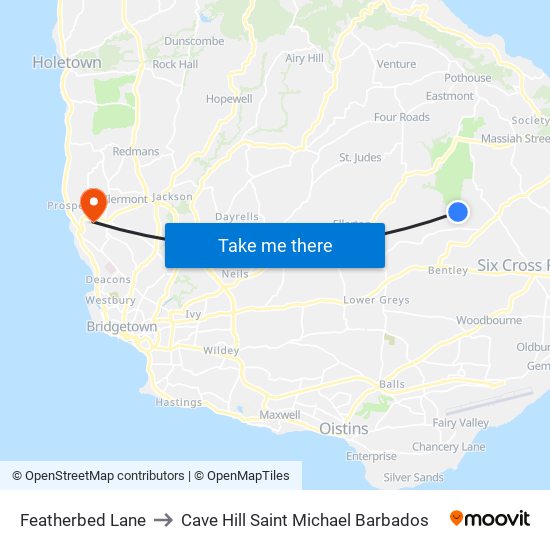 Featherbed Lane to Cave Hill Saint Michael Barbados map