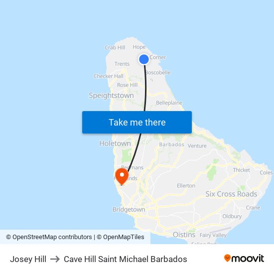 Josey Hill to Cave Hill Saint Michael Barbados map