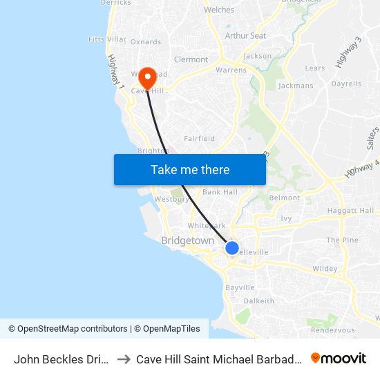 John Beckles Drive to Cave Hill Saint Michael Barbados map