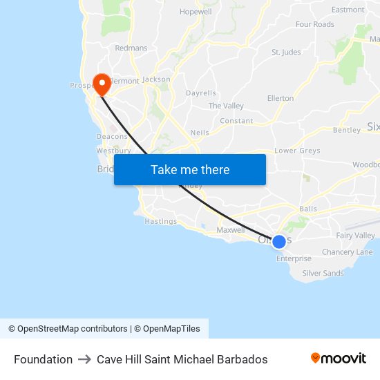 Foundation to Cave Hill Saint Michael Barbados map