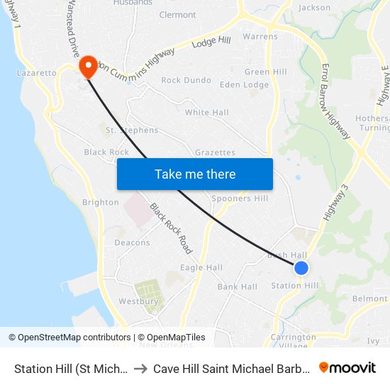 Station Hill (St Michael) to Cave Hill Saint Michael Barbados map