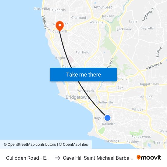 Culloden Road - Esso to Cave Hill Saint Michael Barbados map