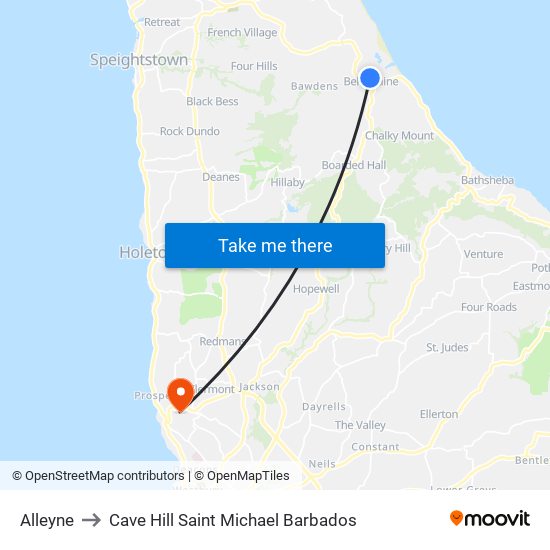Alleyne to Cave Hill Saint Michael Barbados map