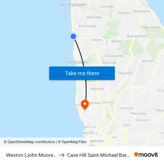 Weston (John Moore Bar) to Cave Hill Saint Michael Barbados map