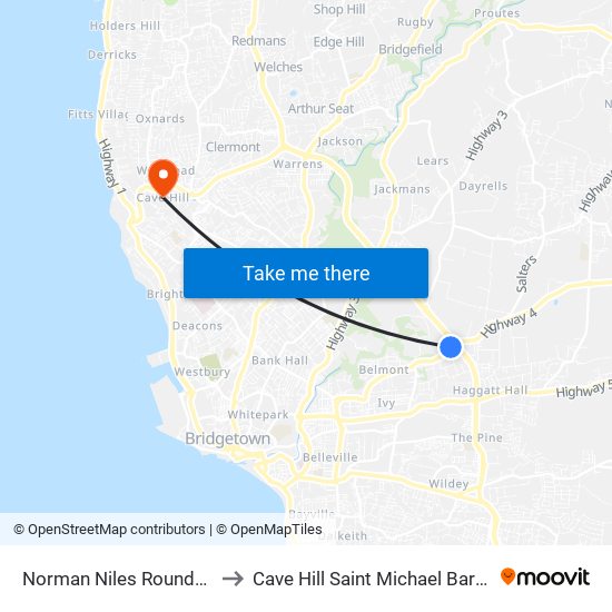 Norman Niles Roundabout to Cave Hill Saint Michael Barbados map