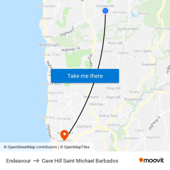 Endeavour to Cave Hill Saint Michael Barbados map