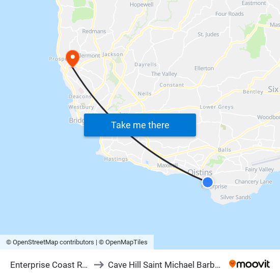 Enterprise Coast Road to Cave Hill Saint Michael Barbados map