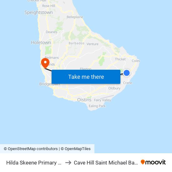 Hilda Skeene Primary School to Cave Hill Saint Michael Barbados map