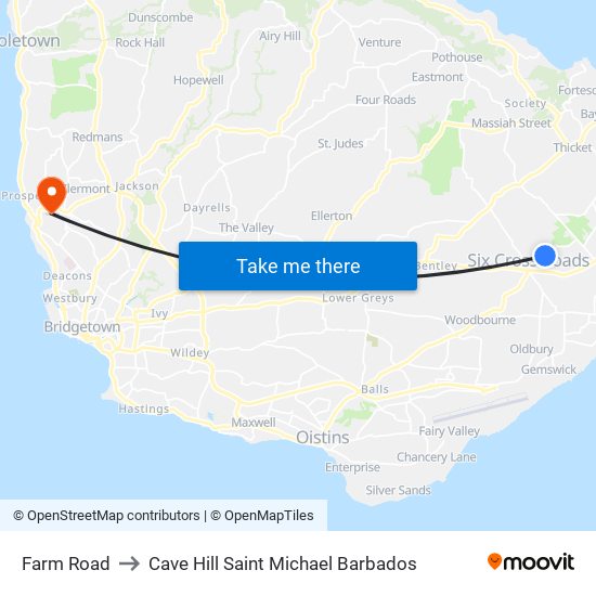 Farm Road to Cave Hill Saint Michael Barbados map
