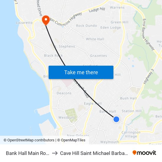 Bank Hall Main Road to Cave Hill Saint Michael Barbados map