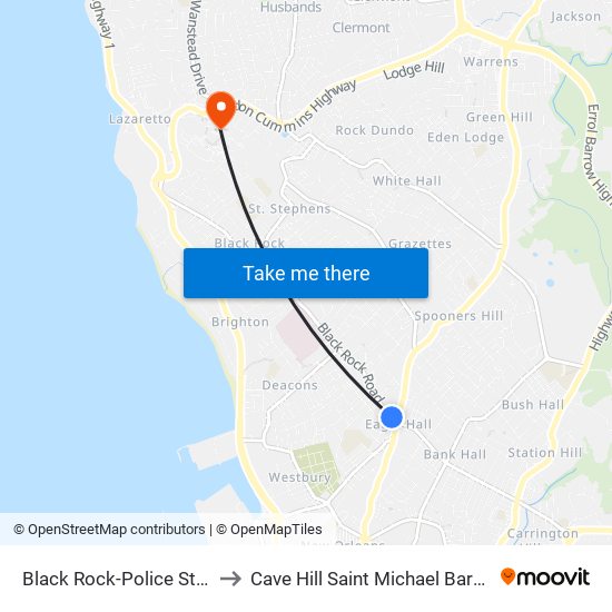 Black Rock-Police Station to Cave Hill Saint Michael Barbados map