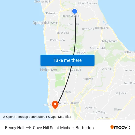 Benny Hall to Cave Hill Saint Michael Barbados map