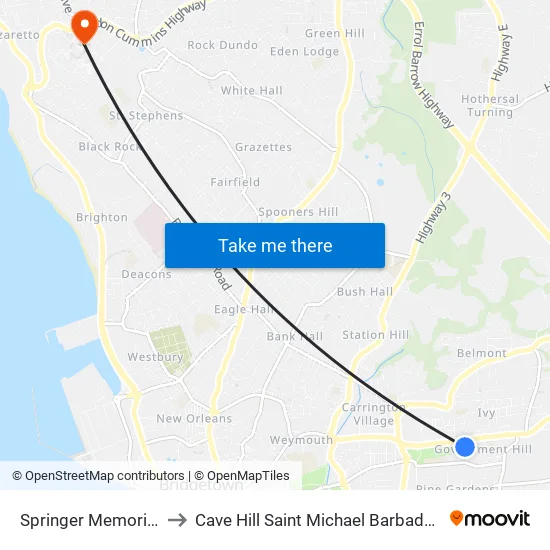 Springer Memorial to Cave Hill Saint Michael Barbados map