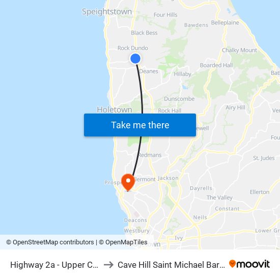 Highway 2a - Upper Carlton to Cave Hill Saint Michael Barbados map
