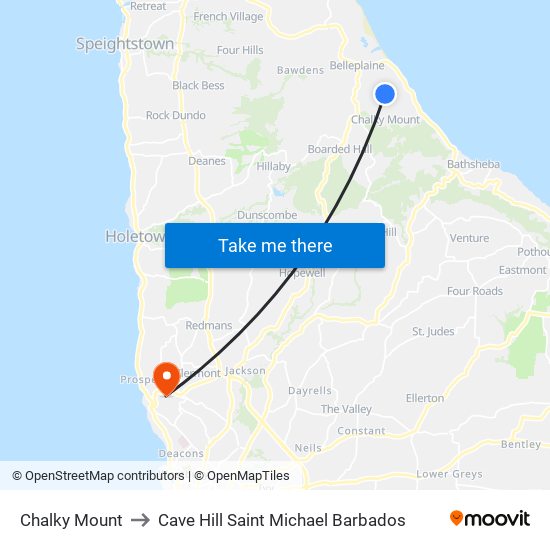 Chalky Mount to Cave Hill Saint Michael Barbados map