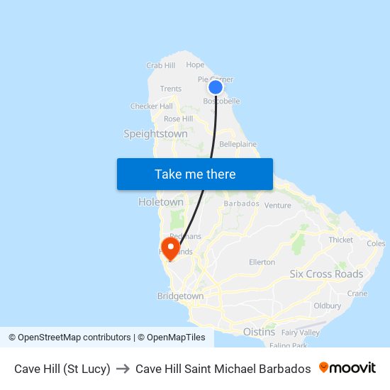 Cave Hill (St Lucy) to Cave Hill Saint Michael Barbados map