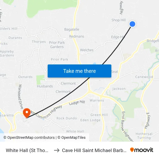 White Hall (St Thomas) to Cave Hill Saint Michael Barbados map