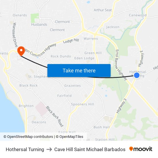 Hothersal Turning to Cave Hill Saint Michael Barbados map
