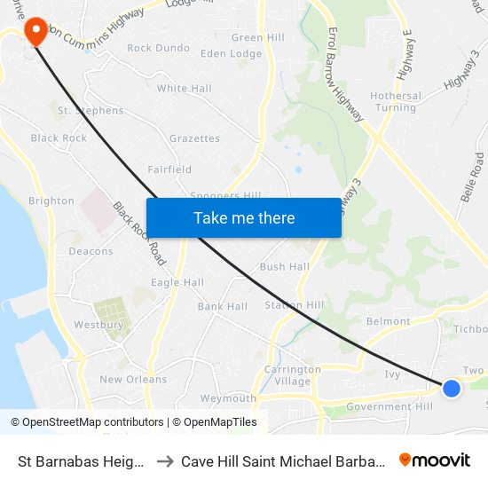 St Barnabas Heights to Cave Hill Saint Michael Barbados map