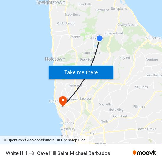 White Hill to Cave Hill Saint Michael Barbados map