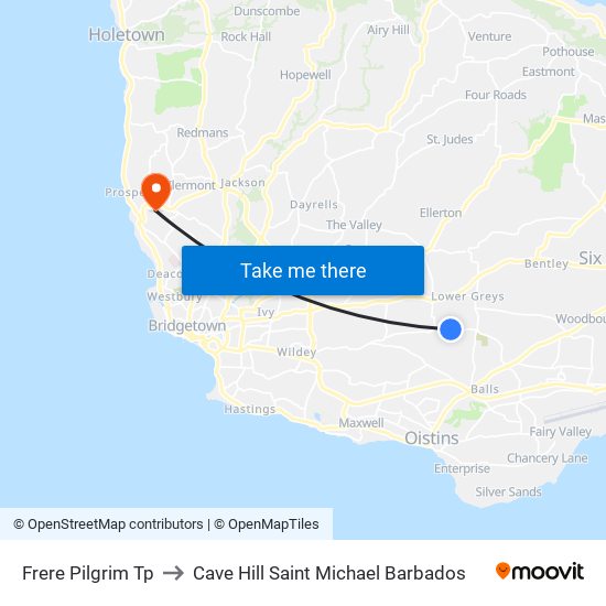 Frere Pilgrim Tp to Cave Hill Saint Michael Barbados map